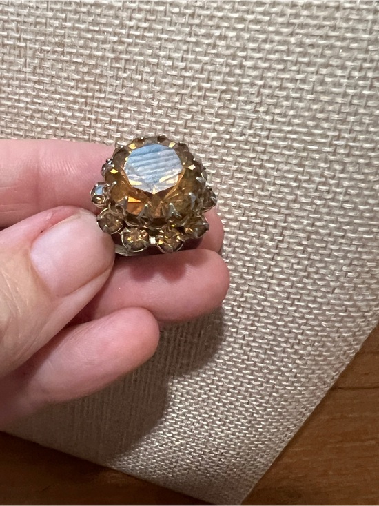 Jewelry - Vintage Gold-Tone Amber Crystal Cocktail Ring - Adjustable